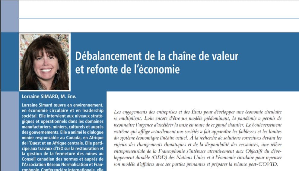 « Débalancement de la chaîne de valeur et refonte de l’économie », par Lorraine Simard dans le bulletin Liaison de l’Institut de la francophonie pour un développement durable